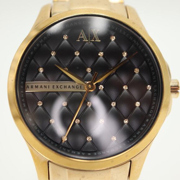 Armani Exchange Womens Black Gold Tone Quilted Dial 36mm Watch  w New Battery - Picture 6 of 12